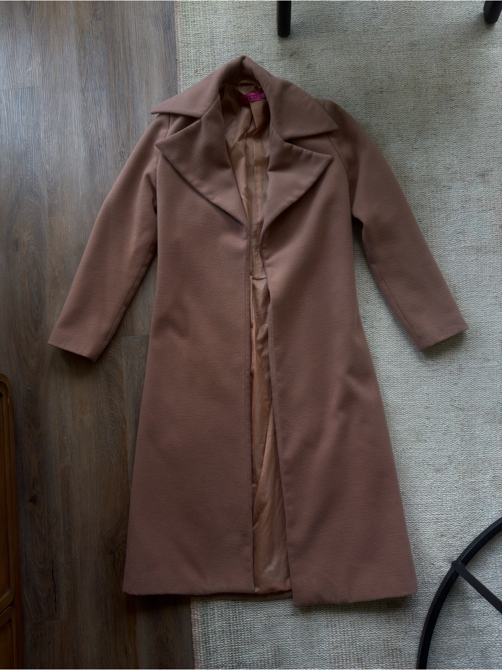 Boohoo Brown Long Wool-Blend Pea Coat